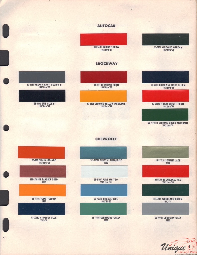 1962 Brockway Paint Charts DuPont